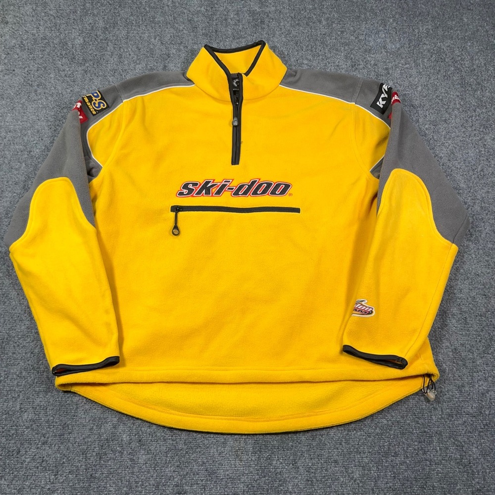 VTG Ski-Doo Racing Team Fleece Pullover Men XL Quarter Zip Racing Patches Yellow